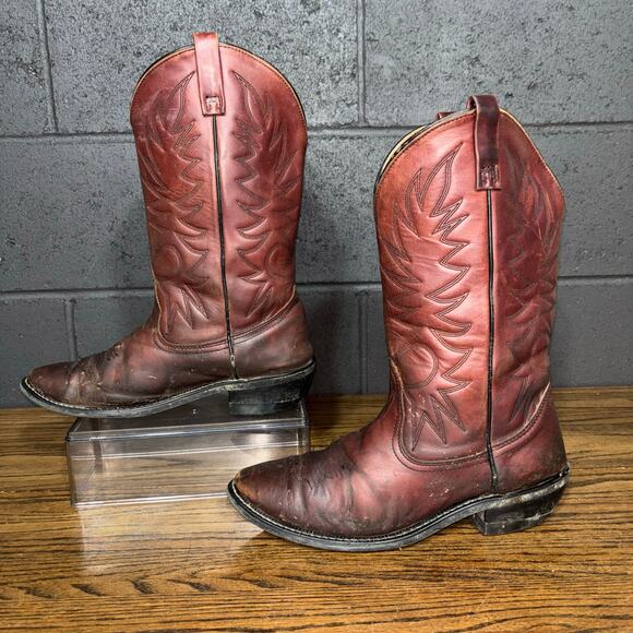 Men’s Vintage Brown Leather Cowboy Boots | Wide Fit 10.5E Classic Western Style main image 5